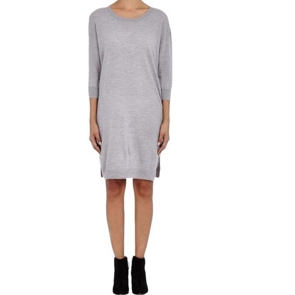 Atm Heather Gray 100% Merino Wool Knit Dress Size Large Msrp $295